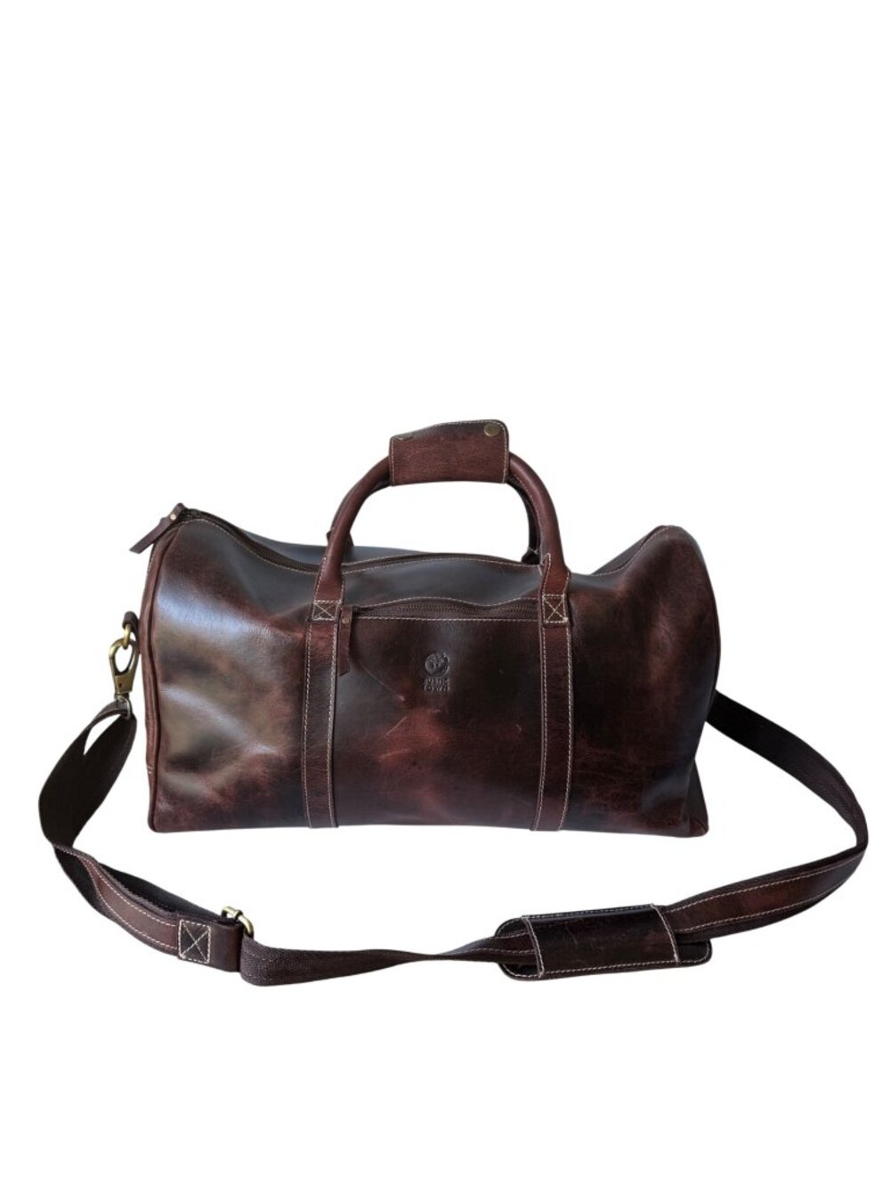 Rustic Town Leather Weekender Duffel Bag With Adjustable Strap Brown 20" Long Vi